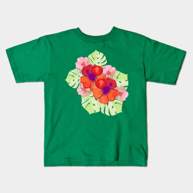 Hibiscus Flowers collage Kids T-Shirt by RanitasArt